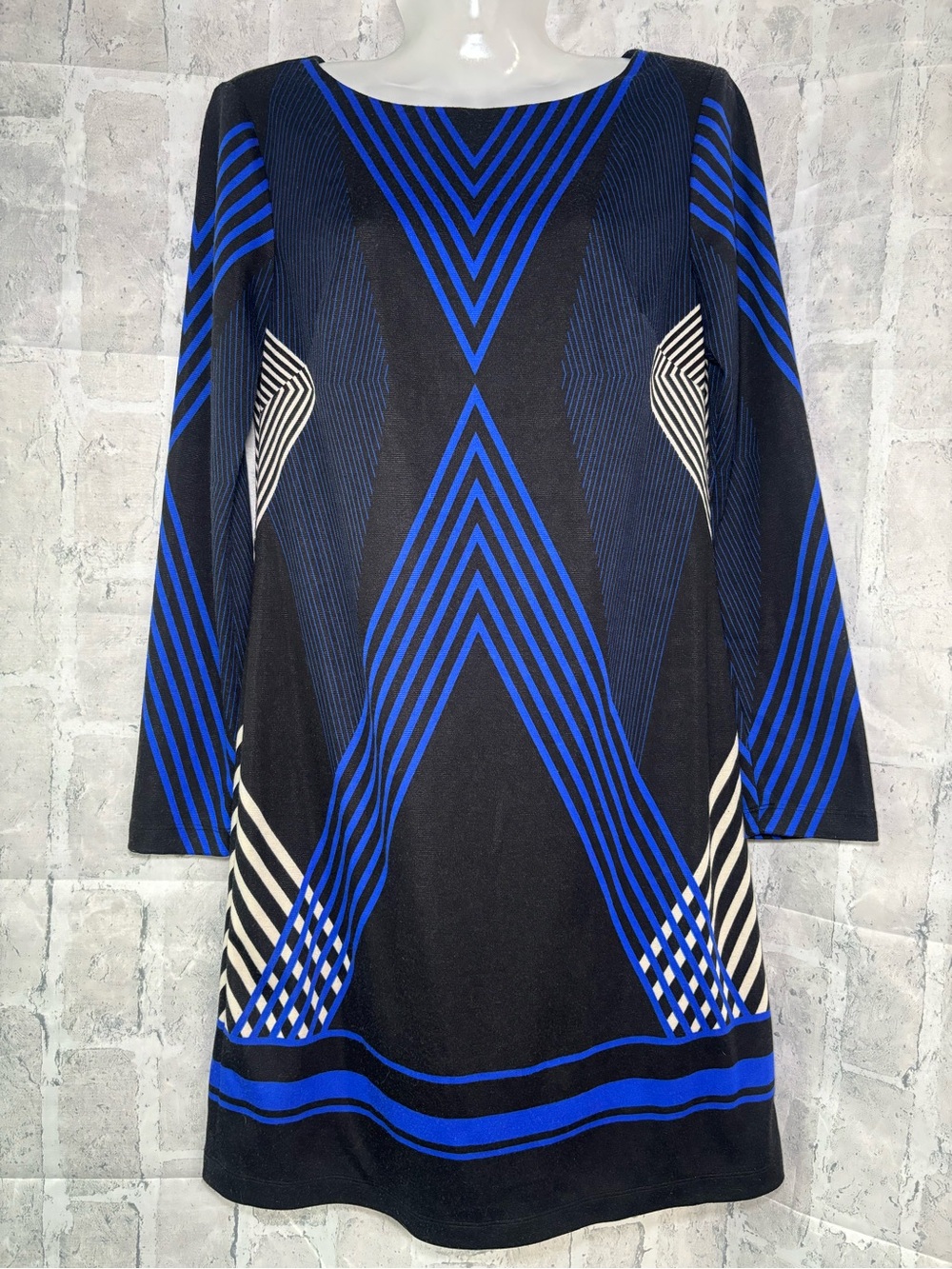 Vince Camuto Black with Cobalt Blue Stripe Sheath Dress